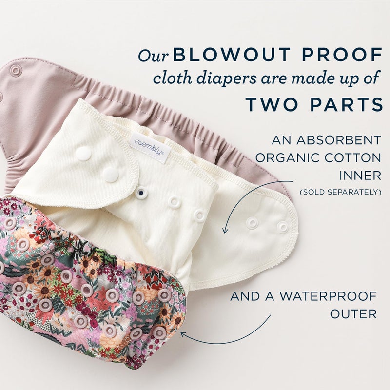 Esembly Cloth Diaper Cover - Reusable Swim Diaper, Waterproof, Breathable - Adjustable Outer Layer Over Absorbent Inner for Blowout Protection - Aloe, Size 1 (7-17lbs) - Image 5